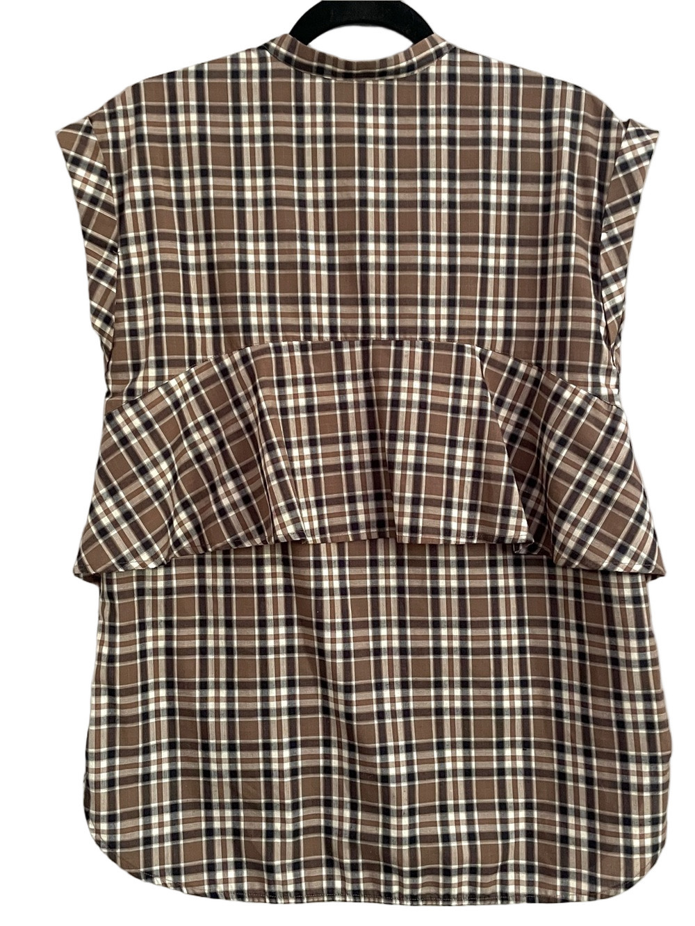 Classic Brown Blue Plaid Sleeveless Tunic Blouse - Small, Japanese brand 🇯🇵 - Picture 8 of 12